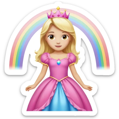 Blond girl with a big pink princess dress and a rainbow above her sticker