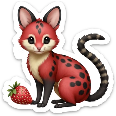 Strawberry-Red, black-pointed, soft natural realistic romantic vintage antique divine beautiful elegant pretty precious cute young youthful  Fakémon-Pokémon-opossum-feline-mouse-serval-caracal-chinchilla-Minccino-Cinccino-Meowstic-rodent-hybrid-creature with a big fluffy bushy tail (full body) sticker