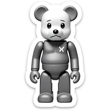 Bearbrick figure with KAWS style X eyes, simplified toy bear shape with articulated limbs sticker