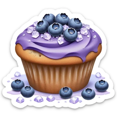 Lavender flower sprigs on a muffin with blueberries and sugar crystals without frosting  sticker