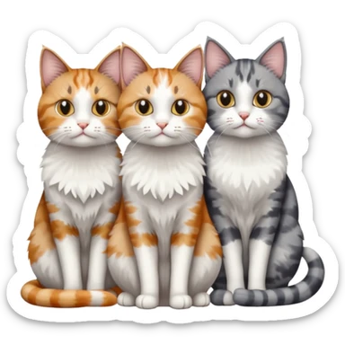 a fluffy grey and white cat sitting with 2 other cats sticker