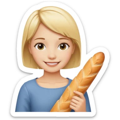 blond short hair girl holding a baguette sticker