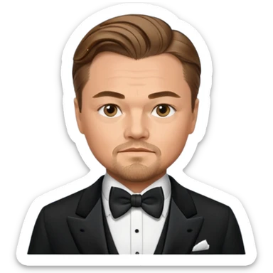 Illustrate Leonardo DiCaprio in a tuxedo with a classic suave expression. sticker