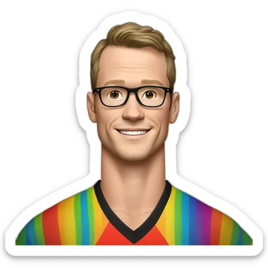Jonathan Toews wearing glasses and rainbow clothes sticker