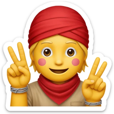 Regular yellow Emoji face holding 3 fingers and red bandana sticker