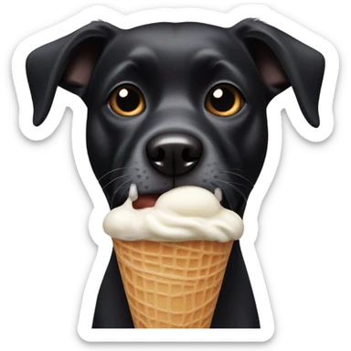 black dog eating ice cream   sticker