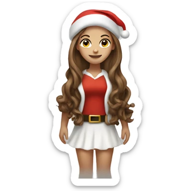 White girl with brown long hair Santa full body sticker