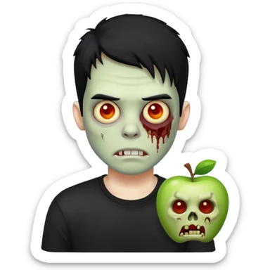 Zombie Emoji AppleIOS Style, lowfade Black Hair, and Black T-shirt sticker