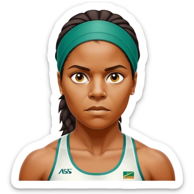 Cinematic Realistic portrait of Cathy Freeman, shown as an iconic Australian athlete with a focused, determined expression and modern athletic attire accented with subtle native motifs, rendered in dynamic, vibrant lighting sticker