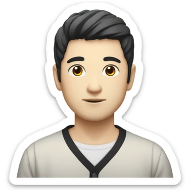 man from japan with white skin and black hair, wear casual shirt  sticker