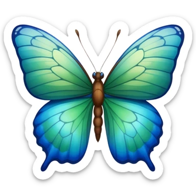 A butterfly with blue edges, green wings, and a brown body  sticker