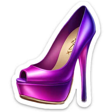 Realistic isolated pair of metallic magenta to purple ombre Louis Vuitton high heel stiletto shoes. sticker