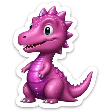 dino in a pink sparkly dress, smiling sticker