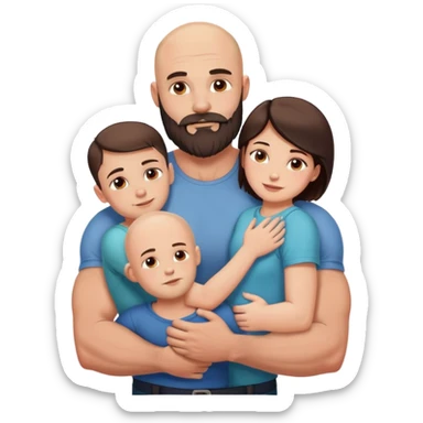 Muscular Bald man with a beard embracing his young beautiful brunette wife and their 3 sons sticker