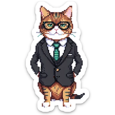 business cat with glasses looking like an office boss, wearing a suit and tie sticker