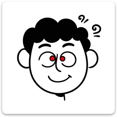 A hand-drawn face with squinted red eyes, a silly grin, and small spirals around the head to indicate being stoned sticker