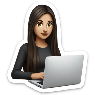 Hyperrealistic Beautiful Armenian girl, brunette, long hair, Black eyes, typing on laptop sticker