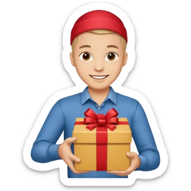 The smiling young man handed over his beautiful box. sticker