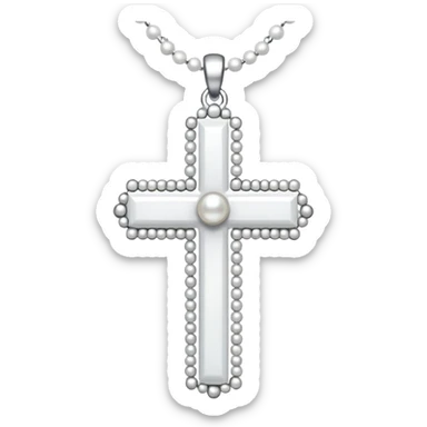 Elegant emoji icon of a white cross made of white beads, glossy surface, and white bead chain subtle shadows, pure white palette sticker