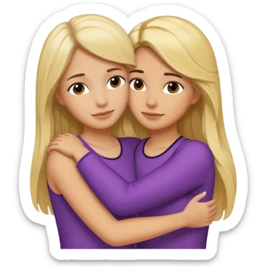 Surprisingly goofy once they open up. Strong, loyal, and incredibly supportive — but still hates wasting time. one woman with long hair hugging another woman with short  dark hair sticker