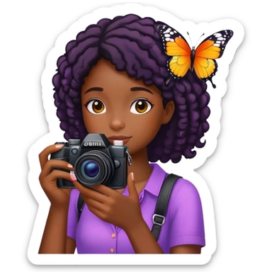 A BLACK girl with a camera taking a photoemoji WITH BUTTERFLY FLYING sticker
