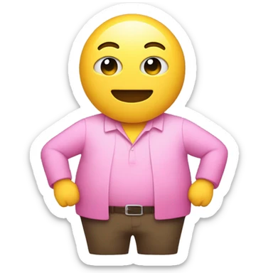 yellow man with small head and big circular belly wearing pink shirt. Very very shrt arms and legs sticker