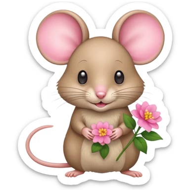 mouse holding flower sticker