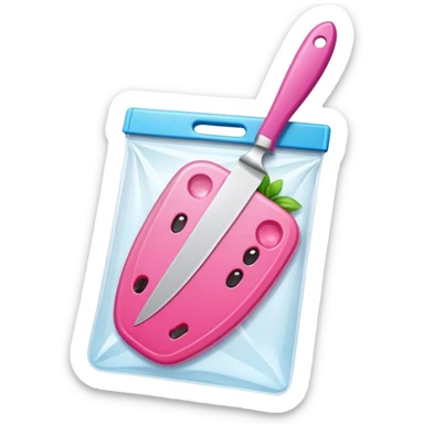 a cutting board with pink knife in bag sticker