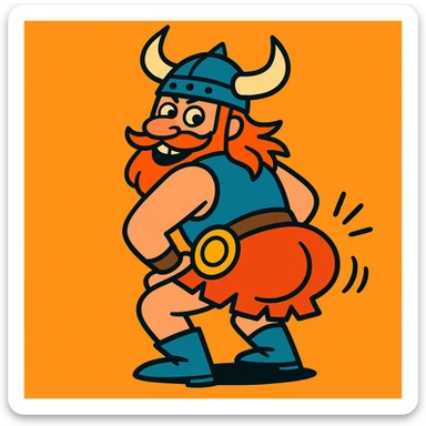 twerking viking, energetic, bold lines, humorous expression sticker