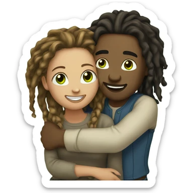 Man with dreadlocks hugging woman with a green eyes and light skin and brown hair sticker