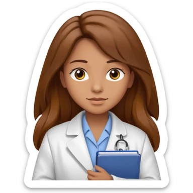 psychiatrist or therapist, mental health professional with notebook dressed like ad doctor with long brown hair  sticker