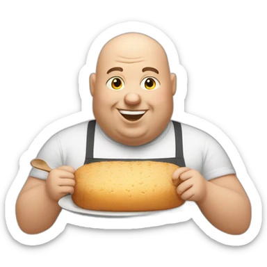 fat bald man eating baking sticker