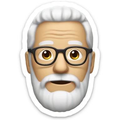old man  with white small wavy hair and full big beard with specs sticker