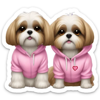one very cute shih tzu girl and one girl maltaise dog wearing a pink hoodie with hearts sticker