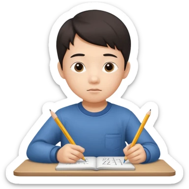 A Asian kid doing his math homework  sticker