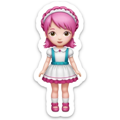 Isolated detaile illustration incredibly raspberry torte doll figurine full body with pink hair and a raspberry hairband sticker