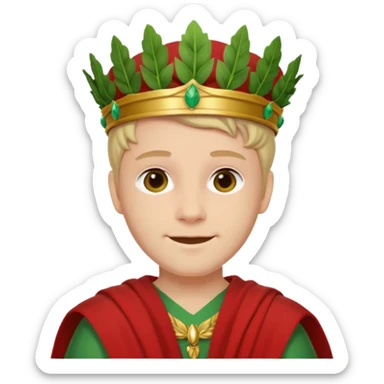 Jules César with green laurel crown, red toga, subtle smile sticker
