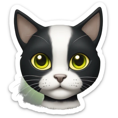 black cat with greenish yellow irises. upturned eyes full body normal shaped cat sticker