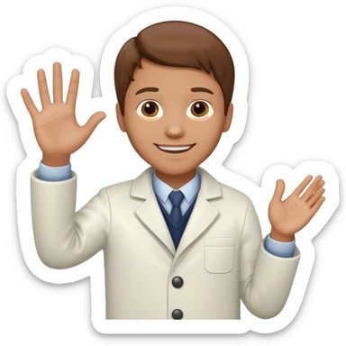 Radiografía de mano sostenida por un hombre con bata blanca  piel clara cabello café saludando sticker