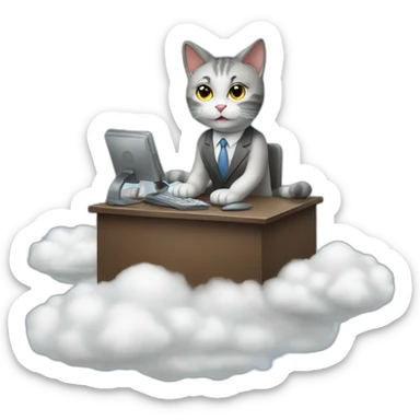 cat secretary sitting on top of the cloud sticker
