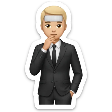 light skin man pensative, full body con la mano en el menton sticker