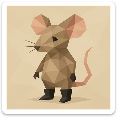 mouse character wearing black boots, low-poly polygonal style, simple background sticker