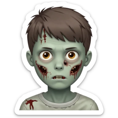 zombie boy youthful face, messy brown short hair in fringe haircut, closed mouth, without wrinkles sticker