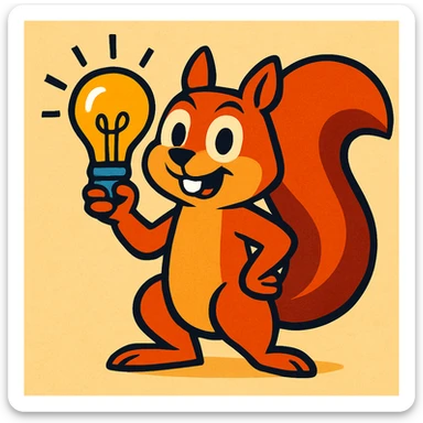 a clever squirrel holding a lightbulb, vibrant toon style sticker