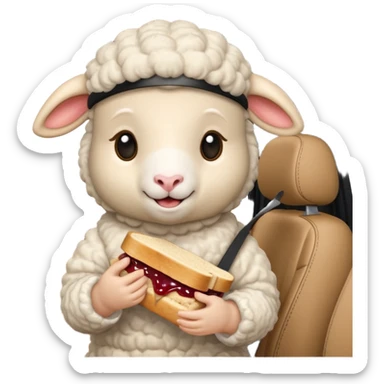 cute baby sheep eating peanut butter and jelly driving in a bmw xi  sticker