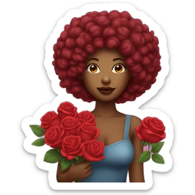 Femme métisse au cheveux afro tenant un Bouquet de rose rouge sticker