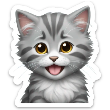 Cute fluffy grey kitten with tongue out sticker