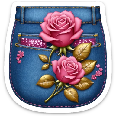 Denim pocket with glittery roses sticking out of the pocket  sticker