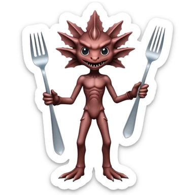 A demogorgon holding a fork sticker