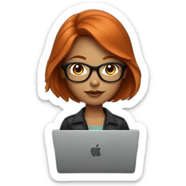 redhead girl with black glasses using a mac laptop sticker